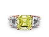 Rose gold Three-Stone Fancy Yellow Asscher Cut Diamond Ring with Round  Pavé Band and Prong Setting_83