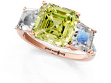 Rose gold Three-Stone Fancy Yellow Asscher Cut Diamond Ring with Round  Pavé Band and Prong Setting_84