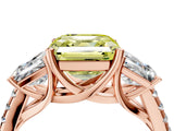 Rose gold Three-Stone Fancy Yellow Asscher Cut Diamond Ring with Round  Pavé Band and Prong Setting_87