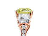 Rose gold Three-Stone Fancy Yellow Asscher Cut Diamond Ring with Round  Pavé Band and Prong Setting_88