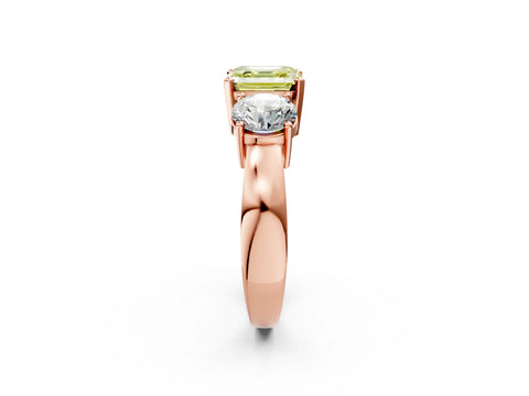 Rose gold Three-Stone Fancy Yellow Asscher Cut Diamond Ring with Round Side Stones, Classic Band, and Four-Prong Setting_2