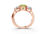 Rose gold Three-Stone Fancy Yellow Asscher Cut Diamond Ring with Round Side Stones, Classic Band, and Four-Prong Setting_3