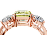 Rose gold Three-Stone Fancy Yellow Asscher Cut Diamond Ring with Round Side Stones, Classic Band, and Four-Prong Setting_4