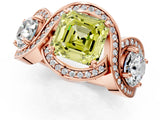 Rose gold Three-Stone Fancy Yellow Asscher Cut Diamond Wave Pave Band with Prong Setting_1