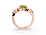 Rose gold Three-Stone Fancy Yellow Asscher Cut Diamond Wave Pave Band with Prong Setting_3
