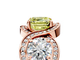 Rose gold Three-Stone Fancy Yellow Asscher Cut Diamond Wave Pave Band with Prong Setting_5