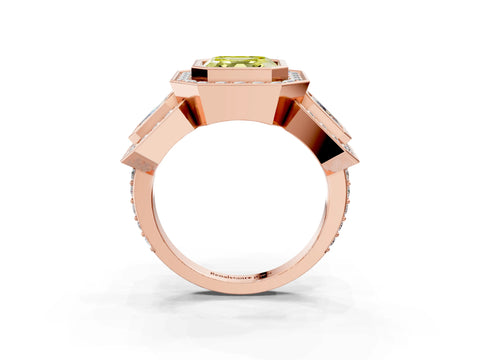 Rose gold Three-Stone Fancy Yellow Asscher Cut Halo Pavé Diamond Ring_3