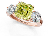 Rose gold Three-Stone Fancy Yellow Asscher  Cut Solitaire Ring with Prong Setting on a Classic Band_34