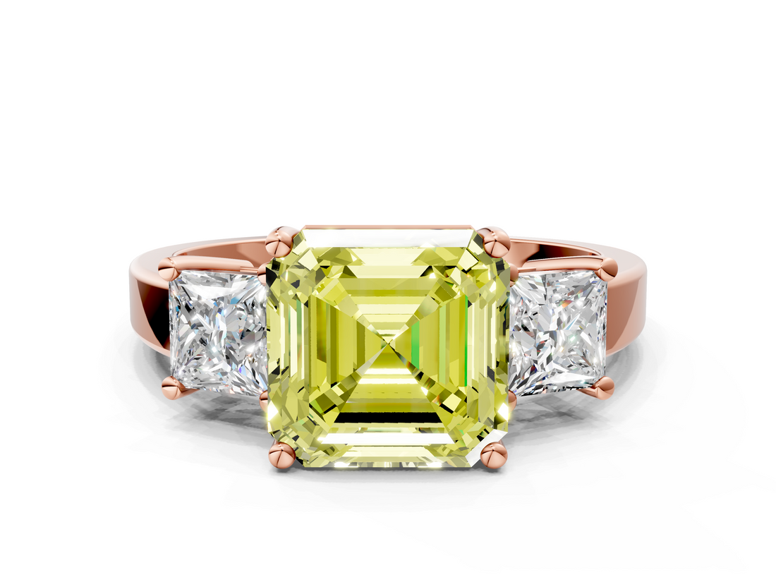 Rose gold Three-Stone Fancy Yellow Asscher  Cut Solitaire Ring with Prong Setting_3