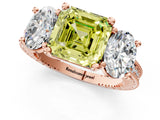 Rose gold Three-Stone Fancy Yellow Asscher  Diamond Milgrain Pave Band with Prong Setting 1