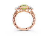 Rose gold Three-Stone Fancy Yellow Asscher  Diamond Milgrain Pave Band with Prong Setting 3