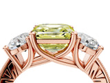 Rose gold Three-Stone Fancy Yellow Asscher  Diamond Milgrain Pave Band with Prong Setting 4