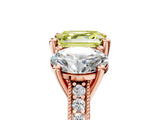 Rose gold Three-Stone Fancy Yellow Asscher  Diamond Milgrain Pave Band with Prong Setting 5