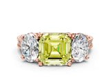 Rose gold Three-Stone Fancy Yellow Asscher  Diamond Milgrain Pave Band with Prong Setting