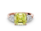 Rose gold Three-Stone Fancy Yellow Asscher  Diamond Ring with Pear Side Stones in Four-Prong Setting_17