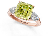Rose gold Three-Stone Fancy Yellow Asscher  Diamond Ring with Pear Side Stones in Four-Prong Setting_18
