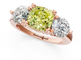 Rose gold Three-Stone Fancy Yellow Cushion  Brilliant Cut Solitaire Ring with Prong Setting on a Classic Band 1