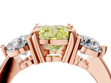 Rose gold Three-Stone Fancy Yellow Cushion  Brilliant Cut Solitaire Ring with Prong Setting on a Classic Band 4