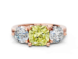 Rose gold Three-Stone Fancy Yellow Cushion  Brilliant Cut Solitaire Ring with Prong Setting on a Classic Band