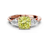 Rose gold Three-Stone Fancy Yellow Cushion Cut Brilliant Diamond Solitaire Ring with Tapered Band and Four-Prong Setting_3