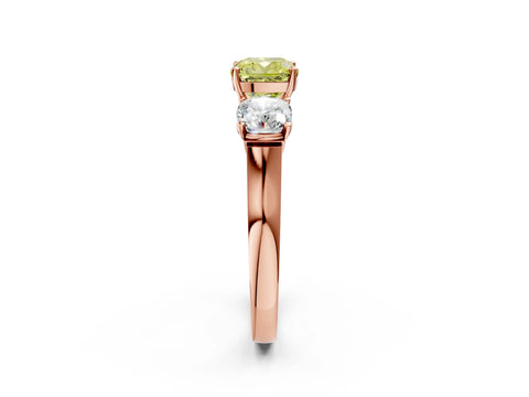 Rose gold Three-Stone Fancy Yellow Cushion Cut Brilliant Diamond Trellis Ring with Comfort Fit Band_2