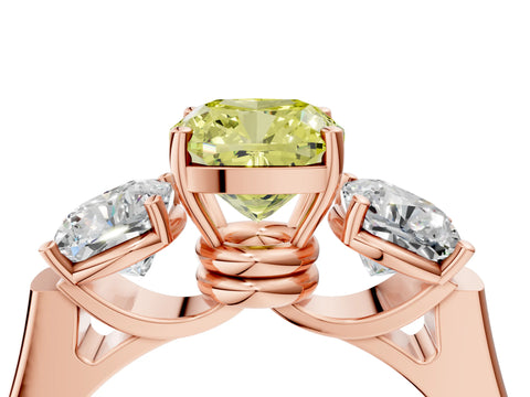 Rose gold Three-Stone Fancy Yellow Cushion Cut Brilliant Diamond Trellis Ring with Comfort Fit Band_4