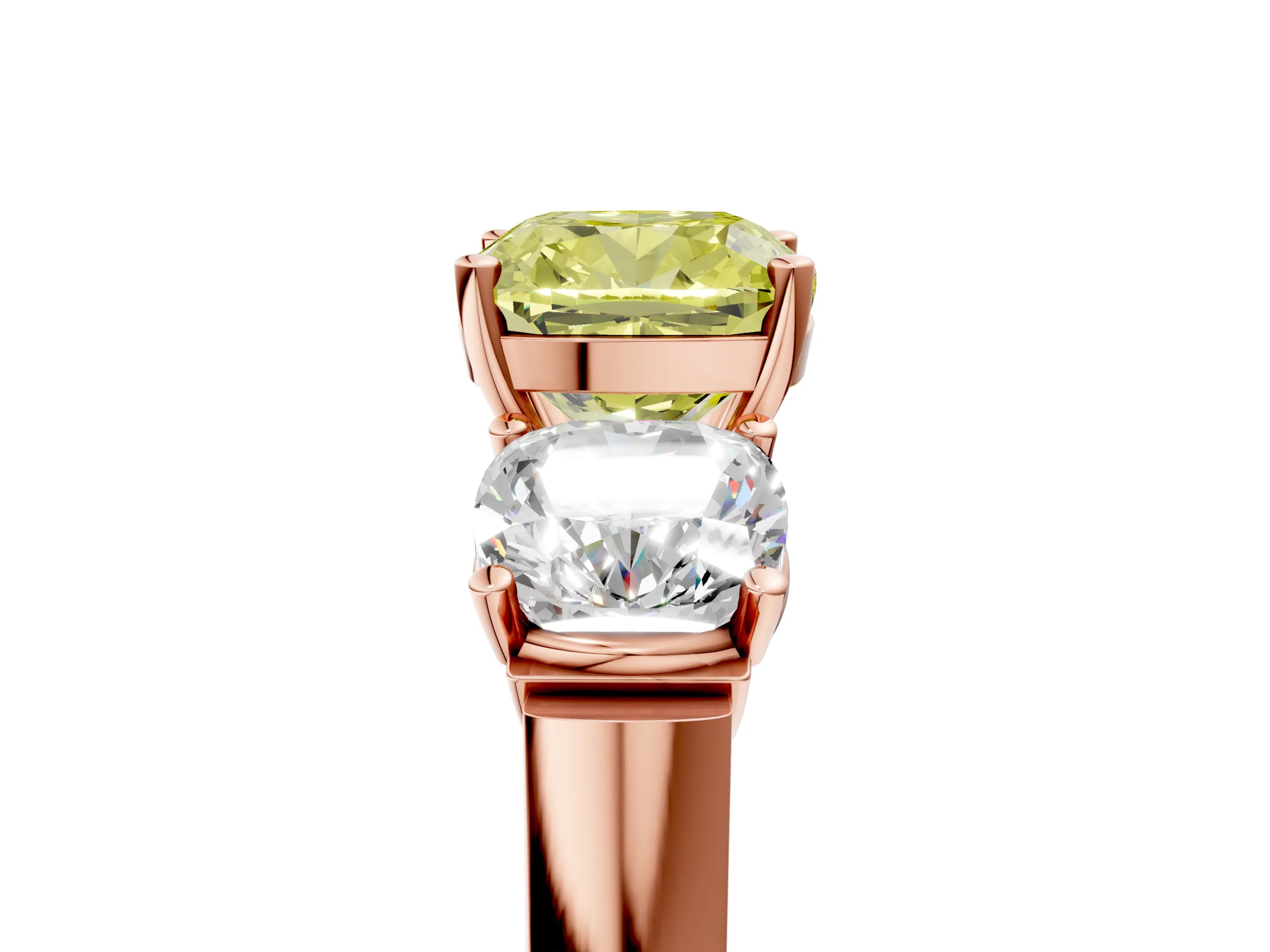 Rose gold Three-Stone Fancy Yellow Cushion Cut Brilliant Diamond Trellis Ring with Comfort Fit Band_5