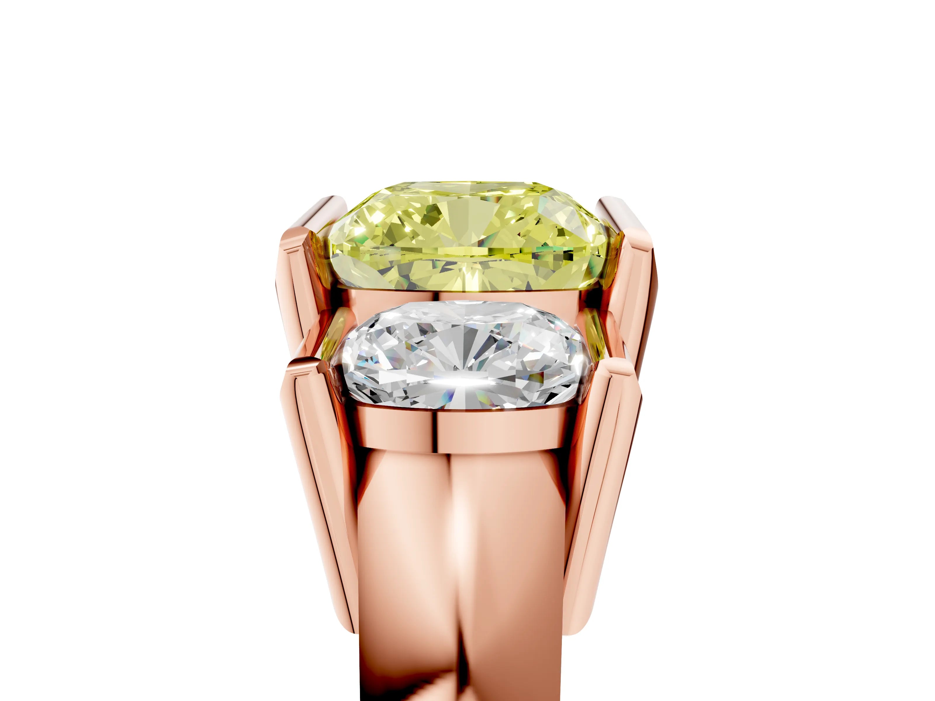 Rose gold Three Stone Fancy Yellow Cushion Cut Cut Channel Set Diamond Ring_5
