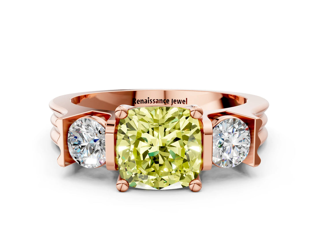 Rose gold Three-Stone Fancy Yellow Cushion Cut Cut Classic Band Prong Setting Ring