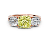 Rose gold Three-Stone Fancy Yellow Cushion Cut Cut Diamond Engagement Ring with Flat Band and Four-Prong Setting_12