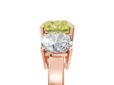 Rose gold Three-Stone Fancy Yellow Cushion Cut Cut Diamond Engagement Ring with Flat Band and Four-Prong Setting_17