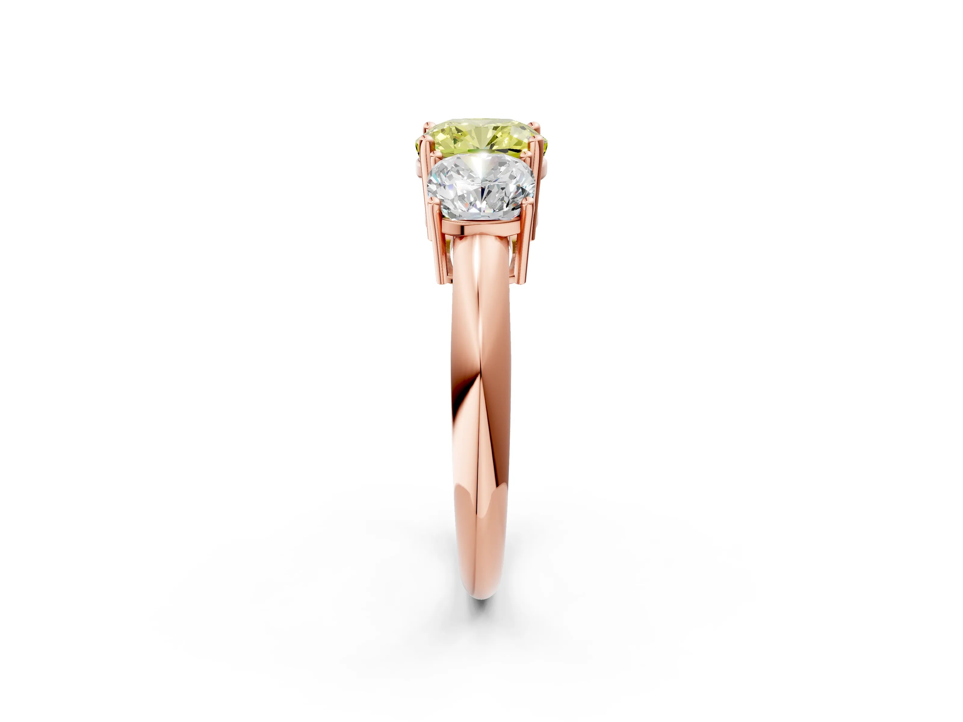 Rose gold Three-Stone Fancy Yellow Cushion Cut Cut Diamond Engagement Ring with Prong Setting on a White Gold Band_2