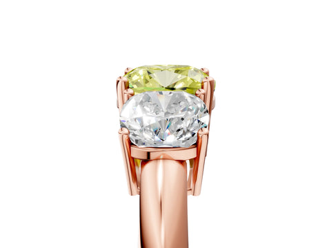 Rose gold Three-Stone Fancy Yellow Cushion Cut Cut Diamond Engagement Ring with Prong Setting on a White Gold Band_29
