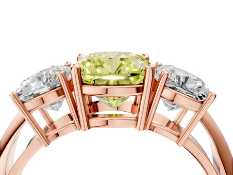 Rose gold Three-Stone Fancy Yellow Cushion Cut Cut Diamond Engagement Ring with Prong Setting on a White Gold Band_4