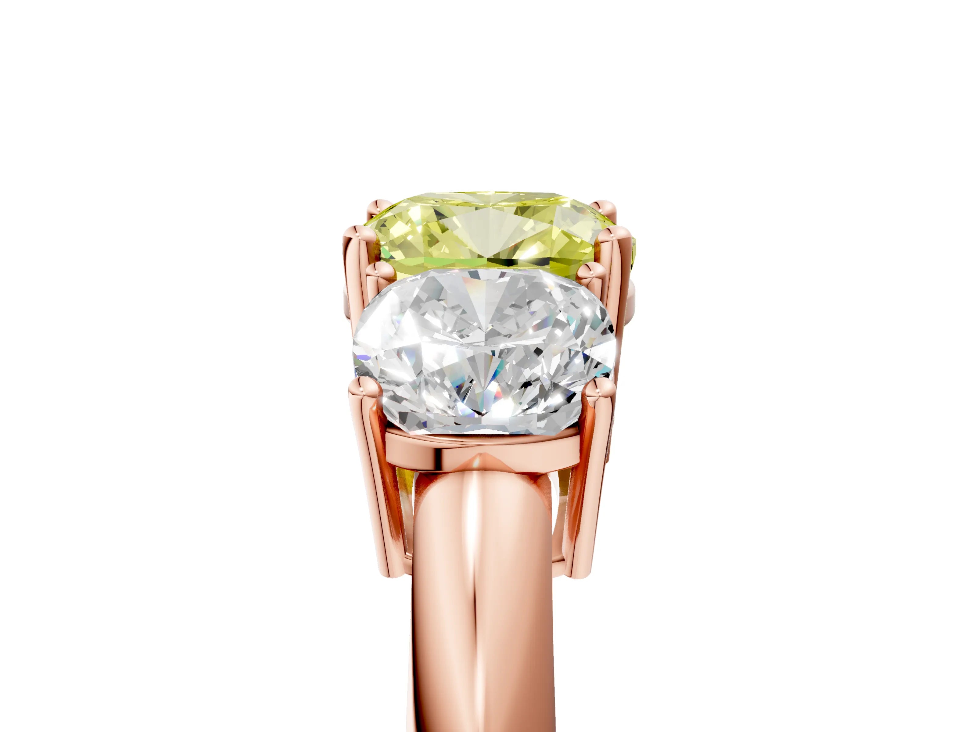 Rose gold Three-Stone Fancy Yellow Cushion Cut Cut Diamond Engagement Ring with Prong Setting on a White Gold Band_5