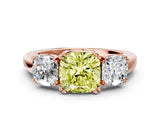 Rose gold Three-Stone Fancy Yellow Cushion Cut Cut Diamond Ring with Channel Set Band and Four-Prong Setting_24