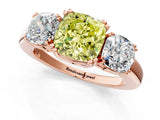 Rose gold Three-Stone Fancy Yellow Cushion Cut Cut Diamond Ring with Channel Set Band and Four-Prong Setting_25