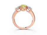 Rose gold Three-Stone Fancy Yellow Cushion Cut Cut Diamond Ring with Channel Set Band and Four-Prong Setting_3