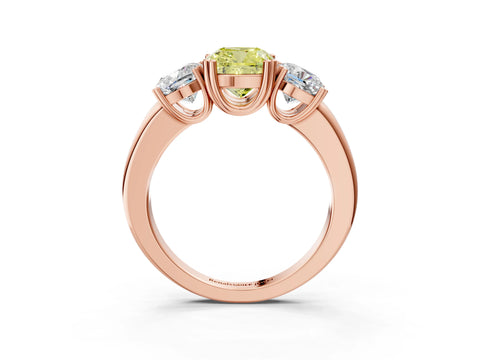 Rose gold Three-Stone Fancy Yellow Cushion Cut Cut Diamond Ring with Channel Set Band and Four-Prong Setting_3