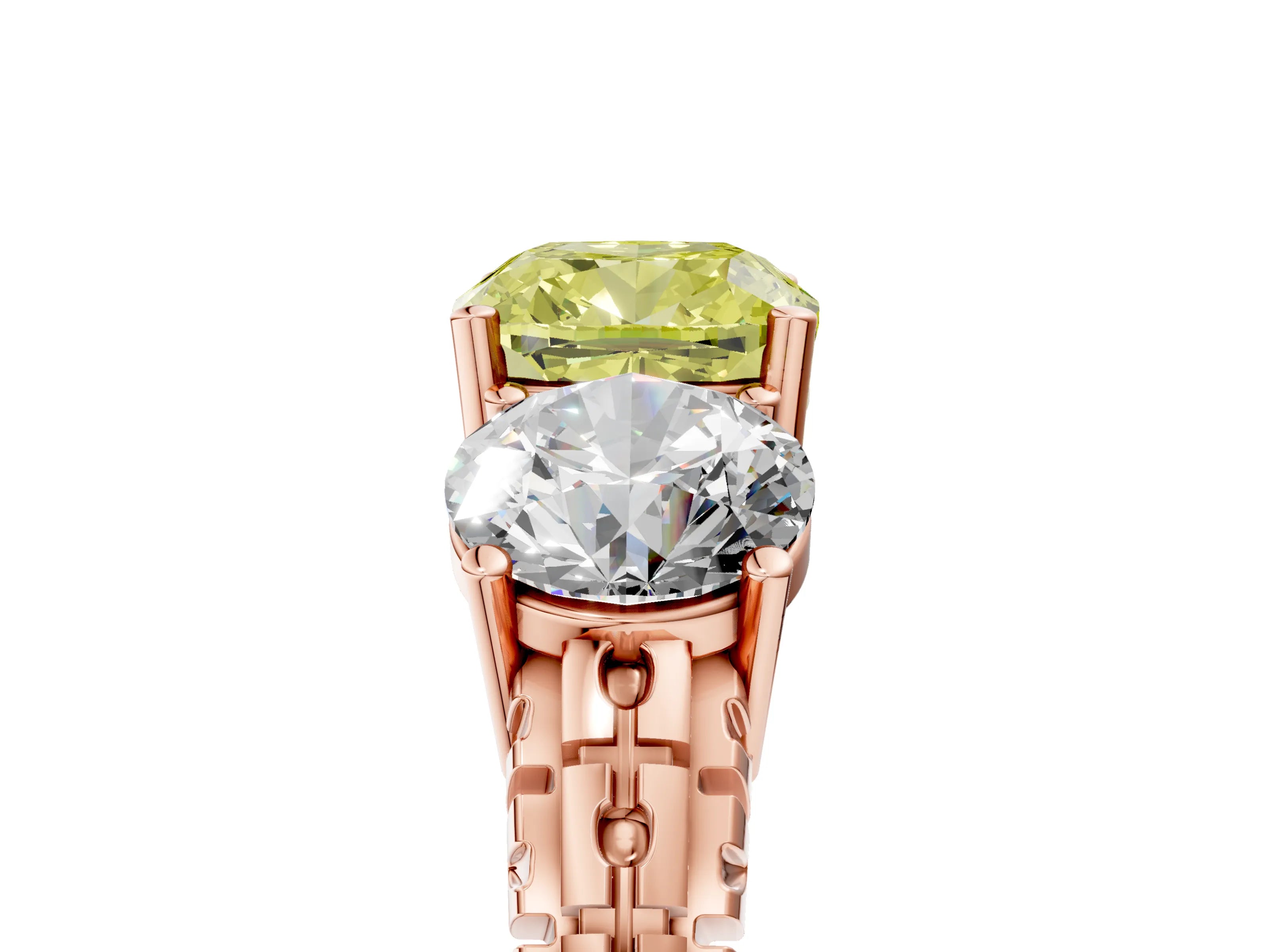 Rose gold Three-Stone Fancy Yellow Cushion Cut Cut Diamond Ring with Channel-Set Band and Prong Setting_5