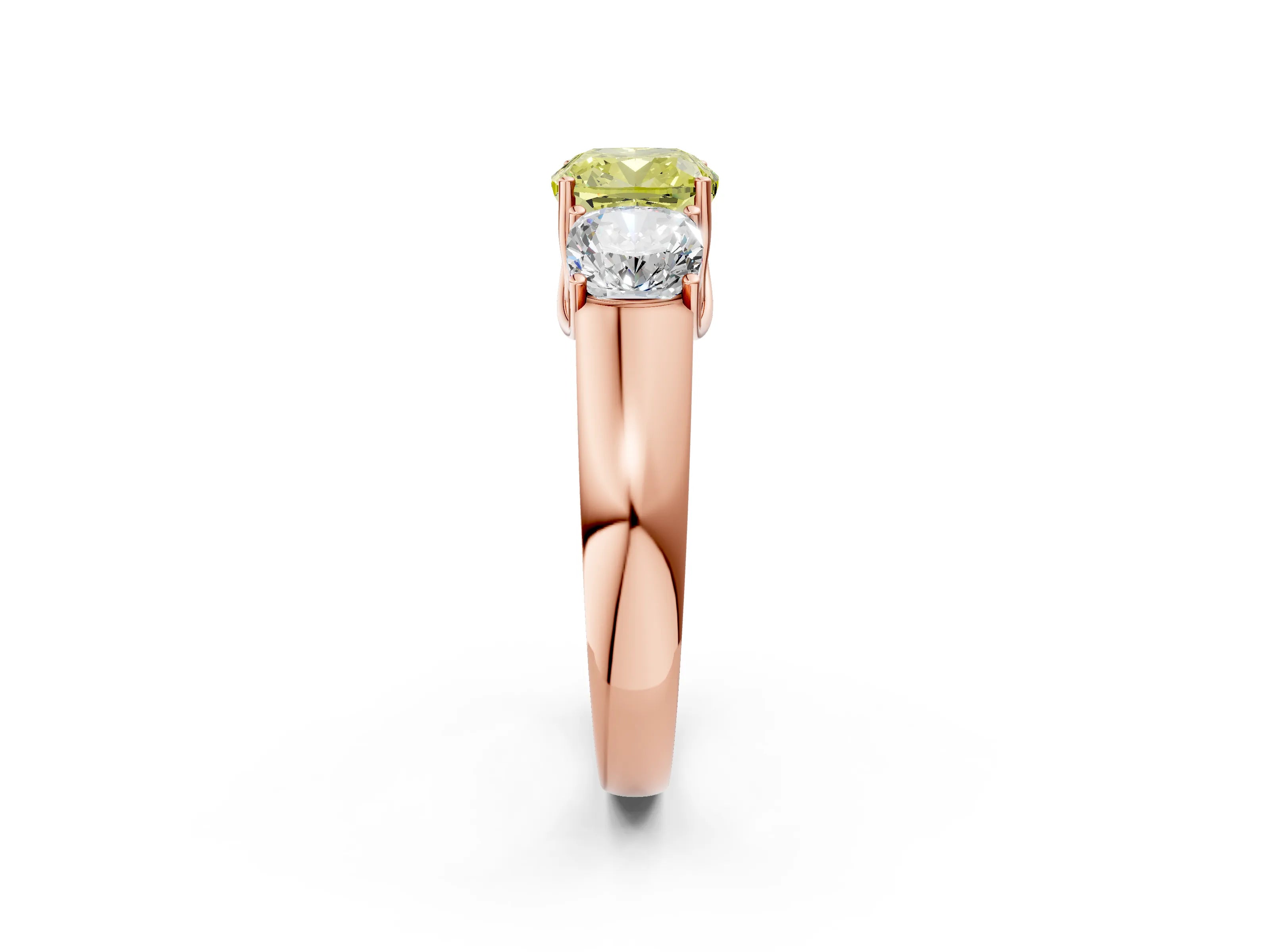Rose gold Three-Stone Fancy Yellow Cushion Cut Cut Diamond Ring with Prong Setting and Classic Band_2