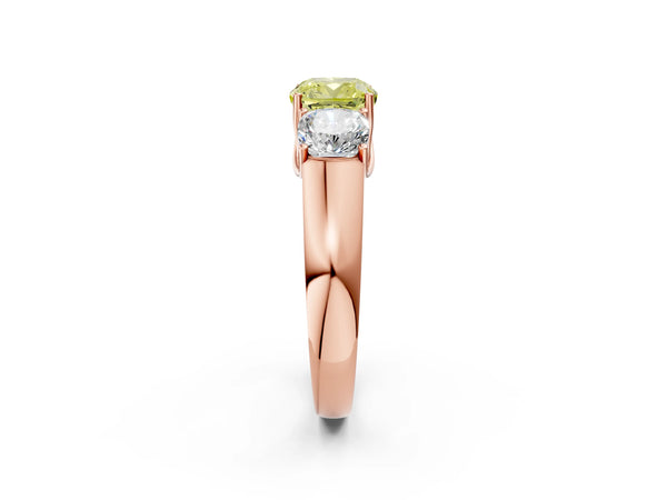 Rose gold Three-Stone Fancy Yellow Cushion Cut Cut Diamond Ring with Prong Setting and Classic Band