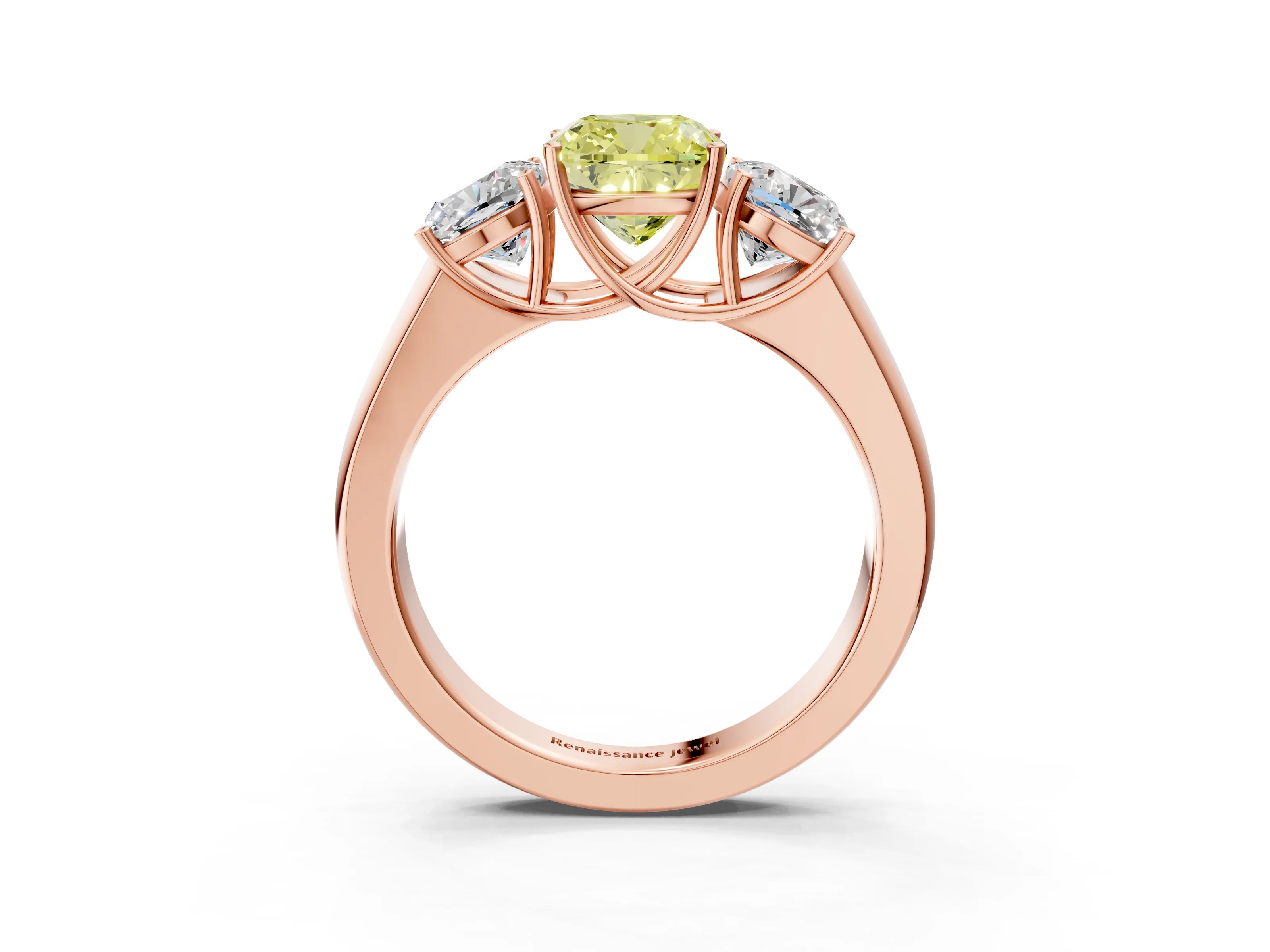 Rose gold Three-Stone Fancy Yellow Cushion Cut Cut Diamond Ring with Prong Setting and Classic Band_3