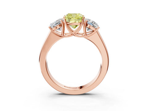Rose gold Three-Stone Fancy Yellow Cushion Cut Cut Diamond Ring with Prong Setting and Classic Band_3