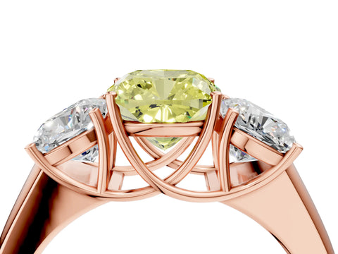 Rose gold Three-Stone Fancy Yellow Cushion Cut Cut Diamond Ring with Prong Setting and Classic Band_4