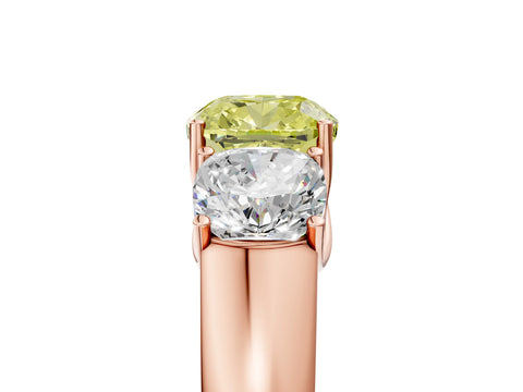 Rose gold Three-Stone Fancy Yellow Cushion Cut Cut Diamond Ring with Prong Setting and Classic Band_5