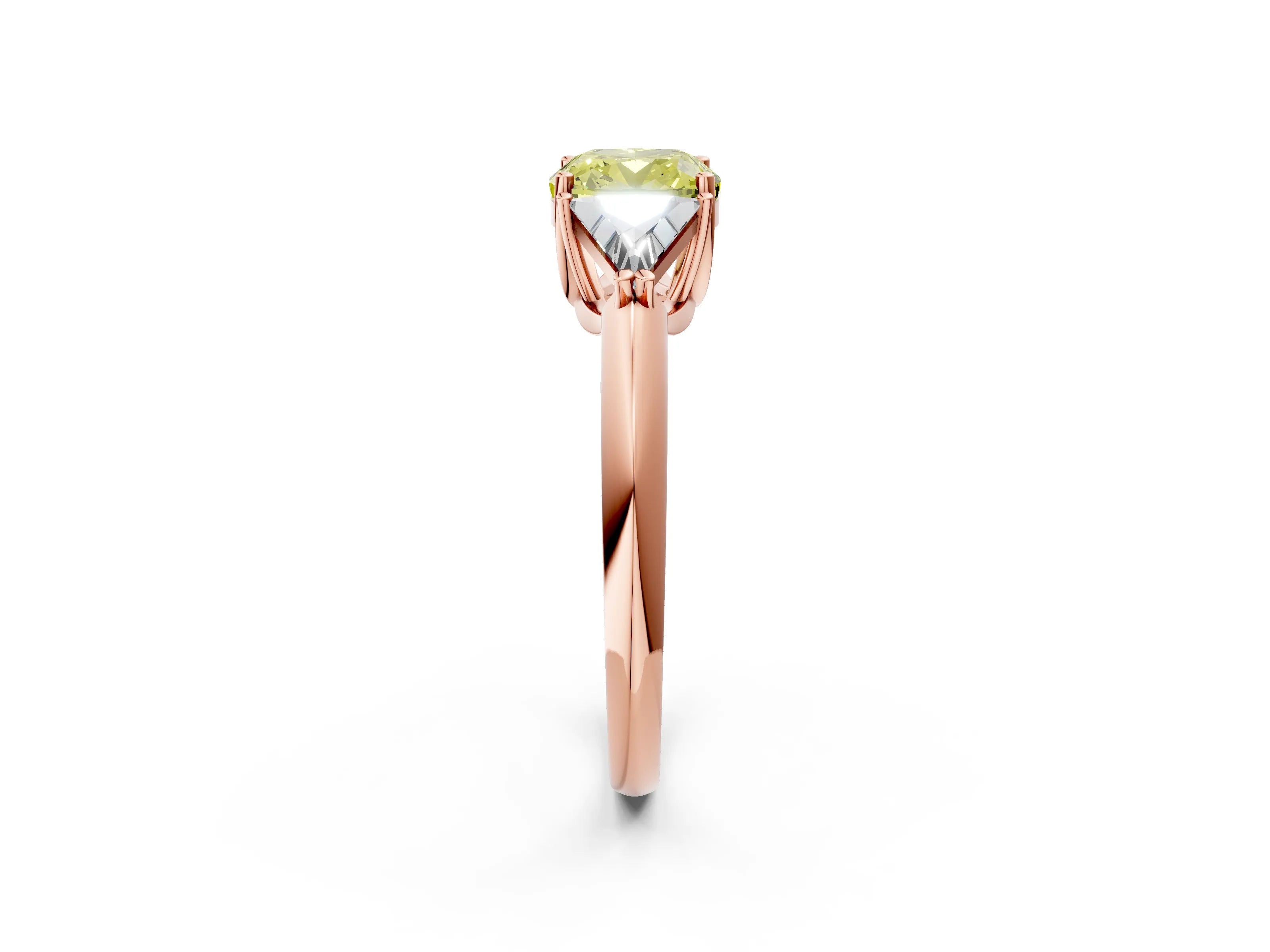 Rose gold Three-Stone Fancy Yellow Cushion Cut Cut Diamond Ring with Trillion Side Stones and Four-Prong Setting_5