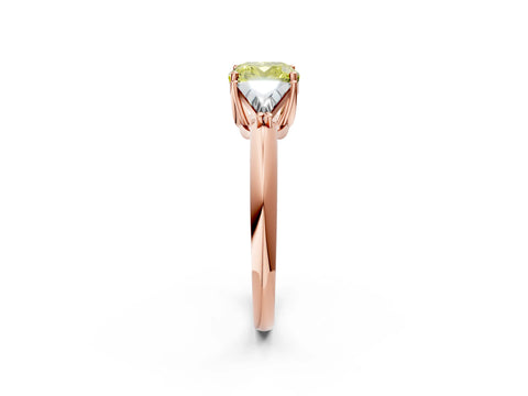 Rose gold Three-Stone Fancy Yellow Cushion Cut Cut Diamond Ring with Trillion Side Stones and Four-Prong Setting_5