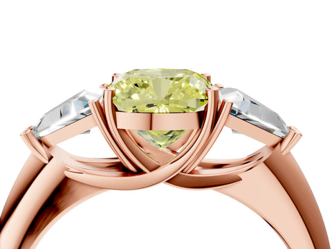 Rose gold Three-Stone Fancy Yellow Cushion Cut Cut Diamond Ring with Trillion Side Stones and Four-Prong Setting_7
