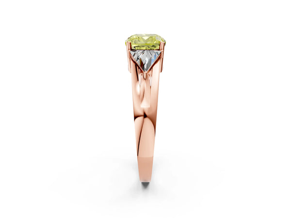 Rose Gold Cushion Cut Split Shank Three Stone Engagement Ring Setting for Fancy Yellow Center